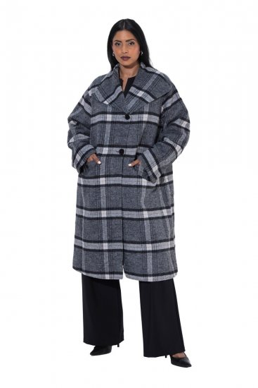 Ulla Popken 855250 Cappotto in lana asimmetrico con collo ampio Grigio melange - Cappotti - Cappotti taglie forti da donna