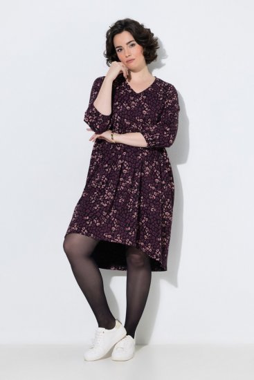 Ulla Popken 855270 Abito in jersey fantasia con scollo a V Nero - Abiti in jersey - 