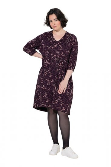 Ulla Popken 855270 Abito in jersey fantasia con scollo a V Nero - Abiti in jersey - 