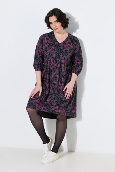 Ulla Popken 855270 Abito in jersey fantasia con scollo a V Antracite - Abiti in jersey - 