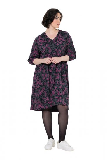 Ulla Popken 855270 Abito in jersey fantasia con scollo a V Antracite - Abiti in jersey - 