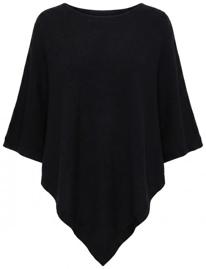 Ulla Popken 855277 Poncho in maglia con orlo a punta e scollo a barchetta Nero - Poncho e mantelle - 