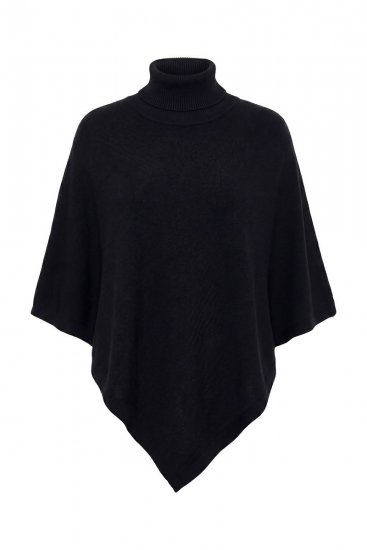 Ulla Popken 855277 Poncho in maglia con orlo a punta e scollo a barchetta Nero - Poncho e mantelle - 