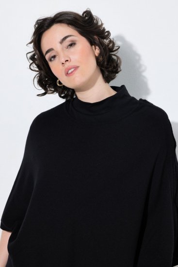 Ulla Popken 855277 Poncho in maglia con orlo a punta e scollo a barchetta Nero - Poncho e mantelle - 