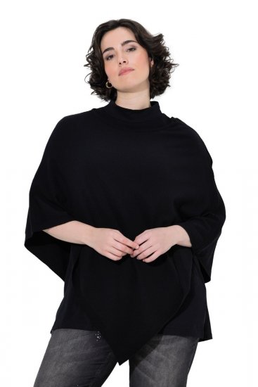 Ulla Popken 855277 Poncho in maglia con orlo a punta e scollo a barchetta Nero - Poncho e mantelle - 