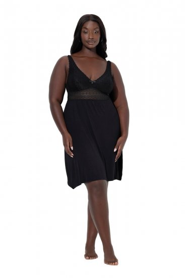 Ulla Popken 855428 Négligé con pizzo Nero - Camicie da notte - 