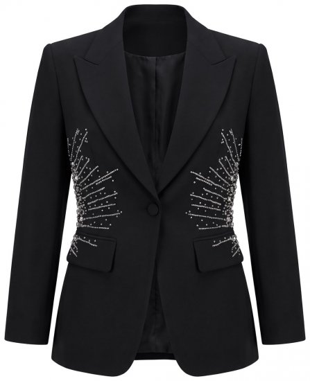 Ulla Popken 855550 Blazer sciancrato con pietre scintillanti Nero - Blazer - Blazer Taglie Forti da Donna