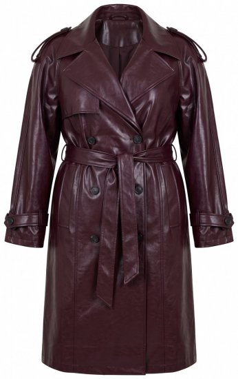 Ulla Popken 855617 Trench effetto pelle con cintura da annodare Bordeaux - Cappotti - Cappotti taglie forti da donna