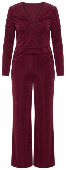 Ulla Popken 855622 Tuta a maniche lunghe con scollo a V Bordeaux - Tute - Tute Intere in Taglie Forti