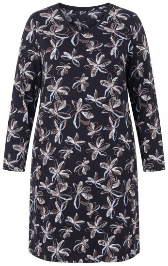 Ulla Popken 856129 Camicia da notte a fiori in cotone biologico Nero - Camicie da notte - 