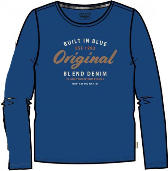 Blend Long Sleeve T-Shirt 4933 True Blue - Magliette - Magliette Uomo Taglie Forti