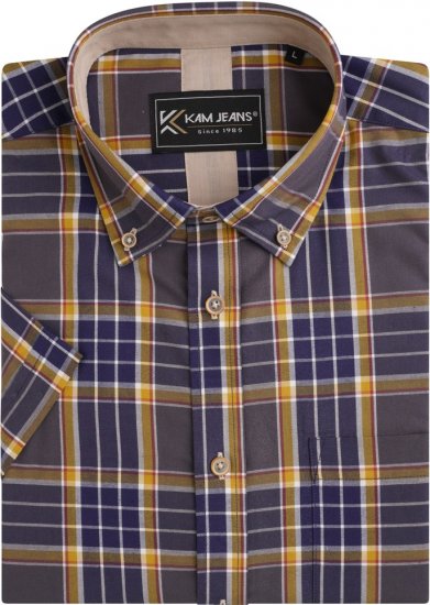 Kam Jeans 6282 Casual SS Check Shirt Navy - Camicie - Camicie Taglie Forti Uomo