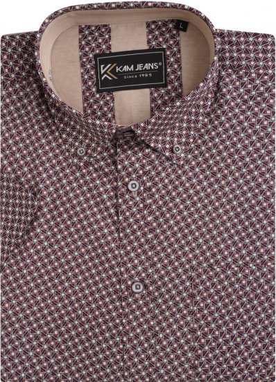 Kam Jeans 6280 All Over Geo Print Shirt Burgundy - Camicie - Camicie Taglie Forti Uomo