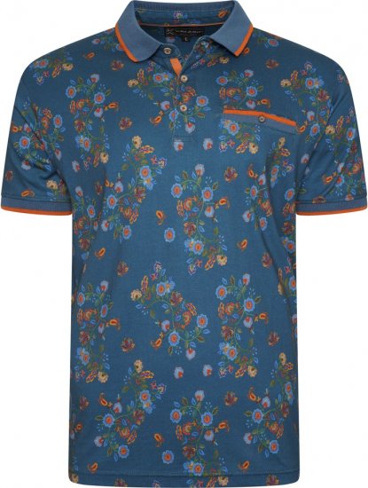 Kam Jeans 5494 Digital Floral Print Polo Blue - Polo - Polo Uomo Taglie Forti