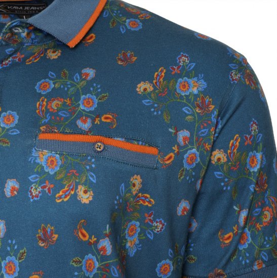 Kam Jeans 5494 Digital Floral Print Polo Blue - Polo - Polo Uomo Taglie Forti