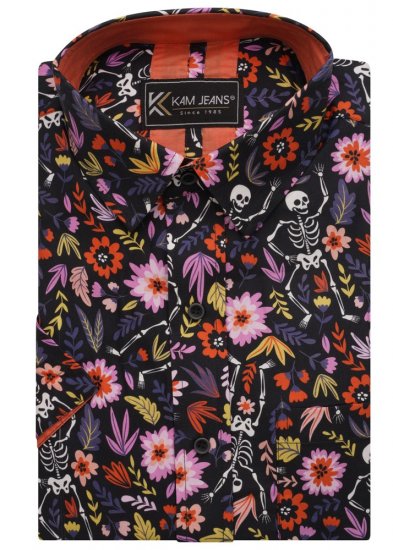 Kam Jeans 6041 Skeleton Digital Print Shirt Navy - Camicie - Camicie Taglie Forti Uomo