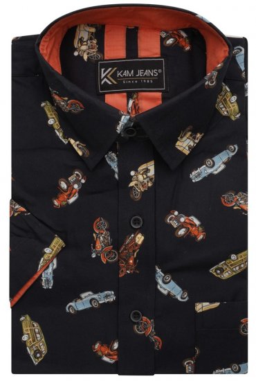 Kam Jeans 6046 Vintage Car Digital Print Shirt Black - Camicie - Camicie Taglie Forti Uomo
