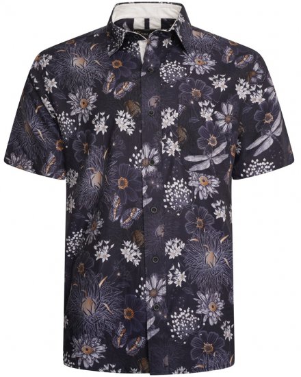 Kam Jeans 6045 Dragonfly Digital Print Short Sleeve Shirt Navy - Camicie - Camicie Taglie Forti Uomo