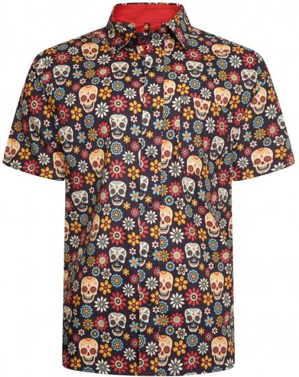 Kam Jeans 6040 Floral Skull Print Shirt Black - Camicie - Camicie Taglie Forti Uomo