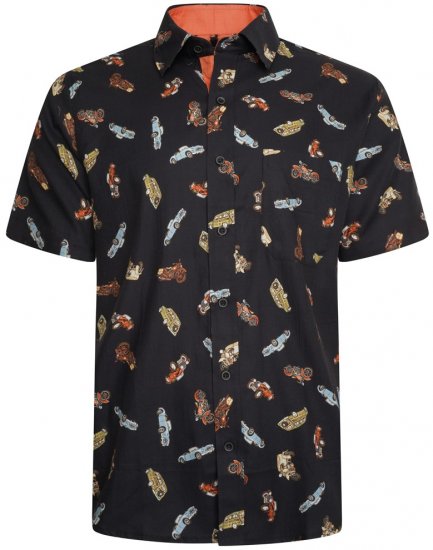 Kam Jeans 6046 Vintage Car Digital Print Shirt Black - Camicie - Camicie Taglie Forti Uomo