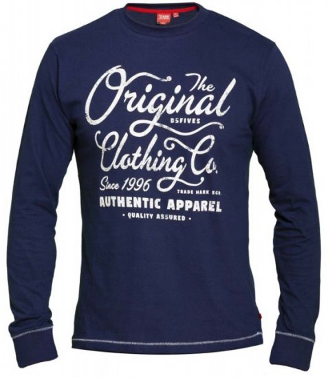 D555 Austin Long Sleeve T-shirt Navy - Magliette - Magliette Uomo Taglie Forti