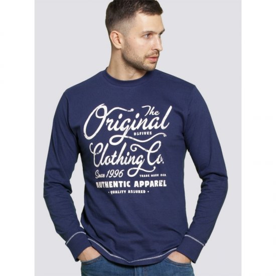 D555 Austin Long Sleeve T-shirt Navy - Magliette - Magliette Uomo Taglie Forti