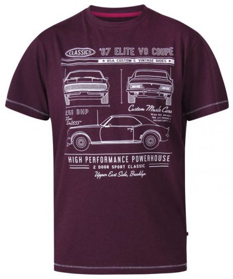 D555 Brady Classic Cars Crew Neck T-Shirt Burgundy - Magliette - Magliette Uomo Taglie Forti