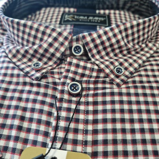 Kam Jeans 6302 Casual Gingham Check Shirt Navy - Camicie - Camicie Taglie Forti Uomo