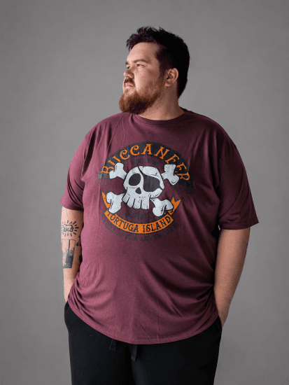 Kam Jeans 5753 Buccaneer Print T-Shirt BURGUNDY MARL - Magliette - Magliette Uomo Taglie Forti