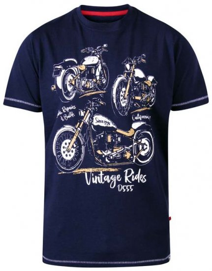 D555 Ellis Motorbike Trio Crew Neck T-Shirt Navy - Magliette - Magliette Uomo Taglie Forti