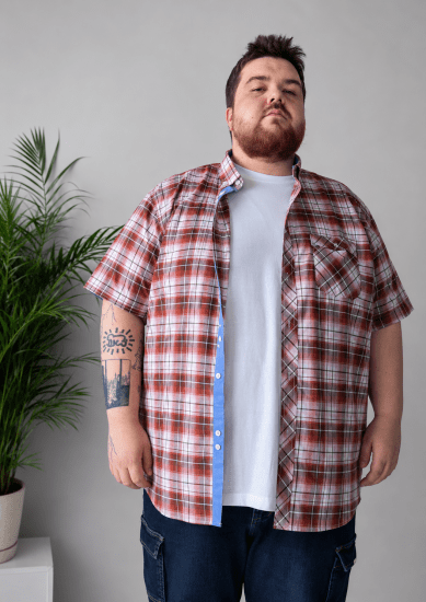 Kam Jeans 6368 Checked Short Sleeve Shirt Red - Camicie - Camicie Taglie Forti Uomo