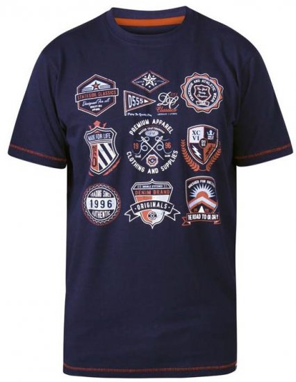 D555 Greenwood Printed Badges Crew Neck T-Shirt Navy - Magliette - Magliette Uomo Taglie Forti