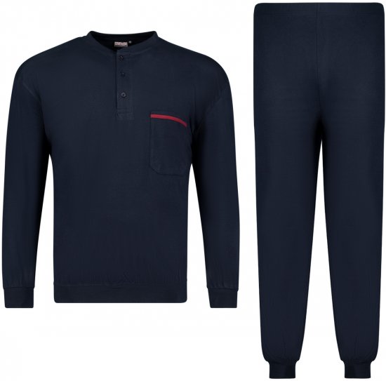 Adamo Brian Long Sleeve Pyjama with Cuffs Navy - Intimo & costumi da bagno - Intimo Taglie Forti Uomo