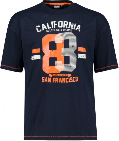 Adamo Golden Gate Comfort Fit Printed T-shirt Navy - Magliette - Magliette Uomo Taglie Forti