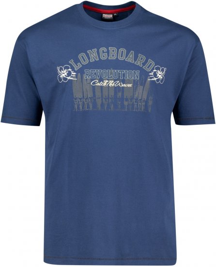 Adamo Longboard Regular Fit Printed T-shirt Denim Blue - Magliette - Magliette Uomo Taglie Forti