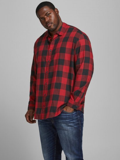 Jack & Jones Gingham Shirt L/S Brick Red - Camicie - Camicie Taglie Forti Uomo