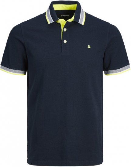 Jack & Jones PAULOS Short Sleeve Polo Navy Blazer/NEON - Polo - Polo Uomo Taglie Forti