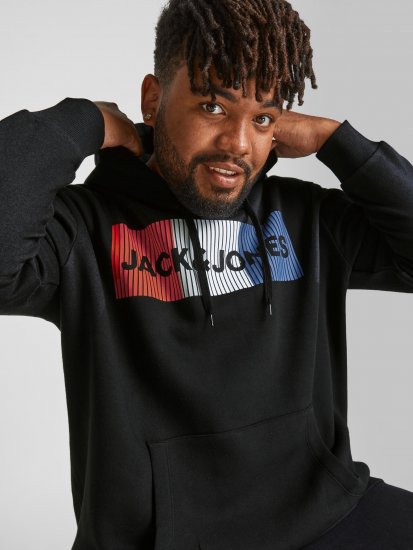 Jack & Jones CORP LOGO Hoodie Black - Felpe & felpe con cappuccio - Felpe & Felpe con Cappuccio Uomo Taglie Forti