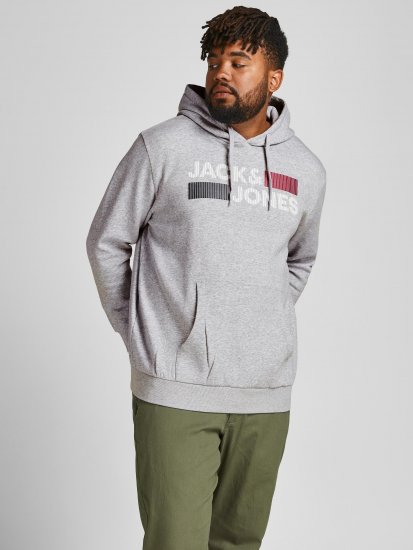 Jack & Jones CORP LOGO Hoodie Light Gray - Felpe & felpe con cappuccio - Felpe & Felpe con Cappuccio Uomo Taglie Forti