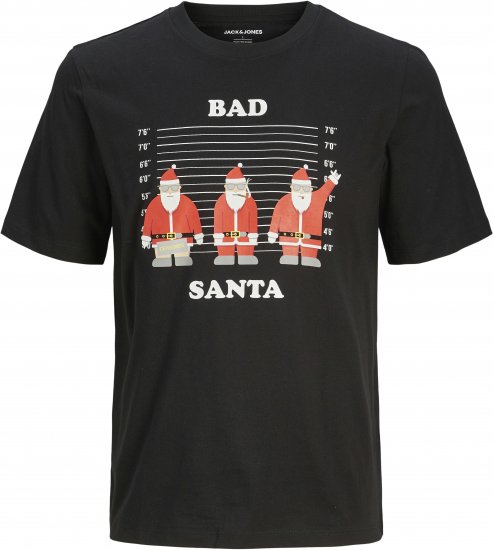 Jack & Jones XMAS Funny Bad Santa T-Shirt Black - Magliette - Magliette Uomo Taglie Forti