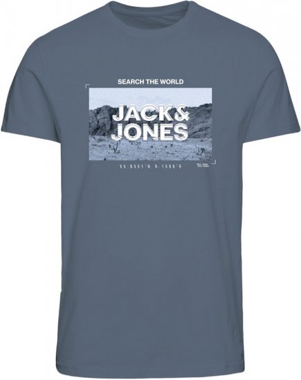 Jack & Jones RAY Photo T-Shirt Flint Stone Blue - Magliette - Magliette Uomo Taglie Forti