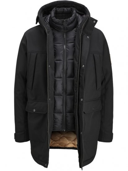 Jack & Jones Finn Softshell Parka Black - Giubbotti - Giubbotti Uomo Taglie Forti