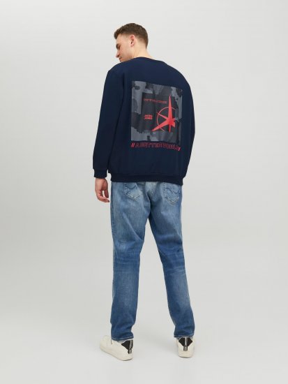 Jack & Jones JCOFILO Crew Neck Sweater with Back Print Navy Blazer - Felpe & felpe con cappuccio - Felpe & Felpe con Cappuccio Uomo Taglie Forti