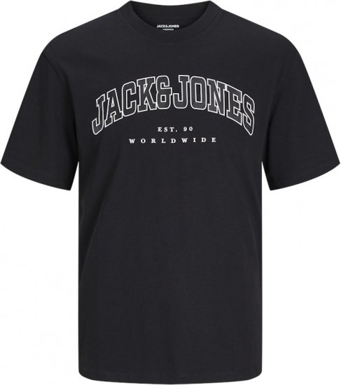 Jack & Jones CALEB VARSITY O-Neck T-Shirt Black - Magliette - Magliette Uomo Taglie Forti