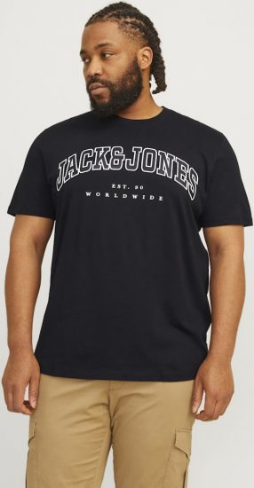 Jack & Jones CALEB VARSITY O-Neck T-Shirt Black - Magliette - Magliette Uomo Taglie Forti