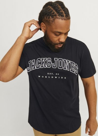 Jack & Jones CALEB VARSITY O-Neck T-Shirt Black - Magliette - Magliette Uomo Taglie Forti