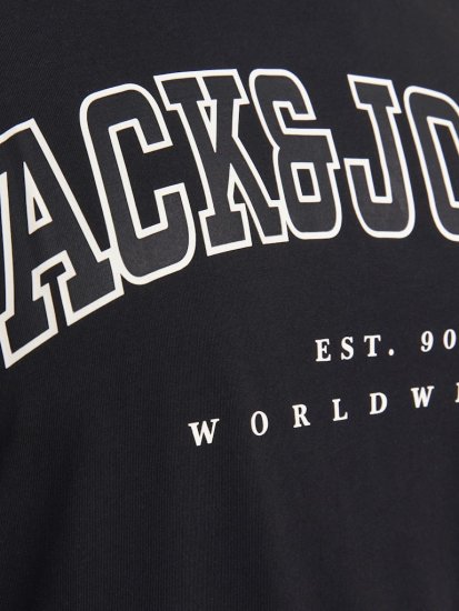 Jack & Jones CALEB VARSITY O-Neck T-Shirt Black - Magliette - Magliette Uomo Taglie Forti