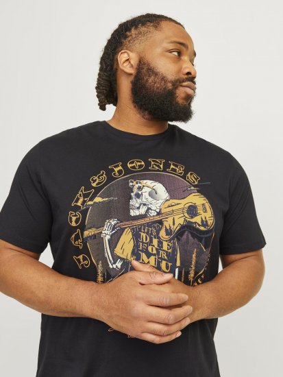 Jack & Jones JJSKULL ROCK T-Shirt Black - Magliette - Magliette Uomo Taglie Forti