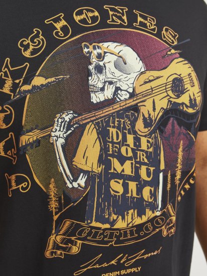 Jack & Jones JJSKULL ROCK T-Shirt Black - Magliette - Magliette Uomo Taglie Forti
