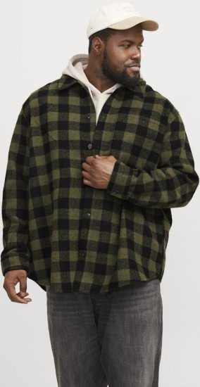 Jack & Jones ZAC Brushed Long Sleeve Overshirt Green - Camicie - Camicie Taglie Forti Uomo